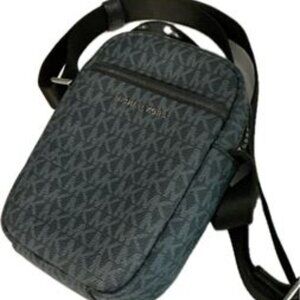Men’s Michael Kors Logo Crossbody Bag – Black  Charcoal MK Signature